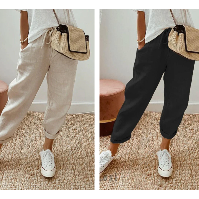 💕Sista dagens kampanj -49% rabatt💕Ledig byxa i bomull och linne för kvinnor