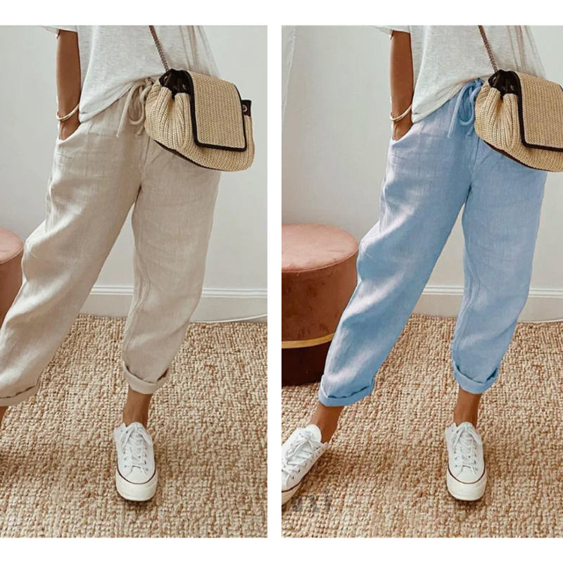 💕Sista dagens kampanj -49% rabatt💕Ledig byxa i bomull och linne för kvinnor