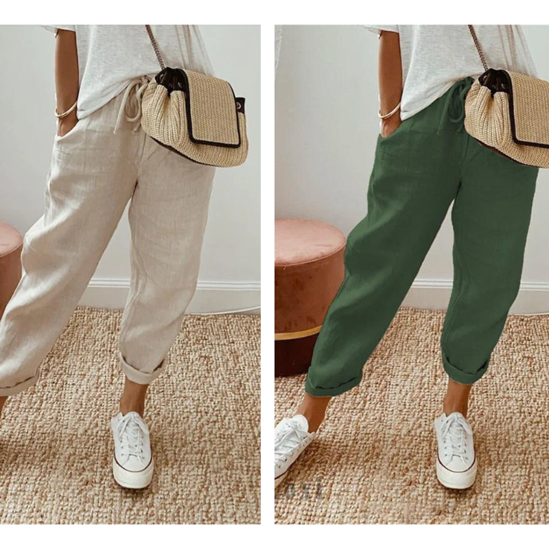 💕Sista dagens kampanj -49% rabatt💕Ledig byxa i bomull och linne för kvinnor