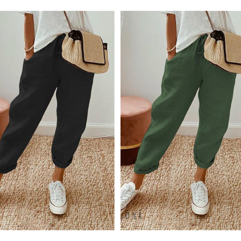 💕Sista dagens kampanj -49% rabatt💕Ledig byxa i bomull och linne för kvinnor