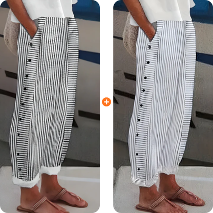 ☀️ 50% rabat på 🌸Stribede bukser med sidelommer – Lette og åndbare til sommeren 🌿