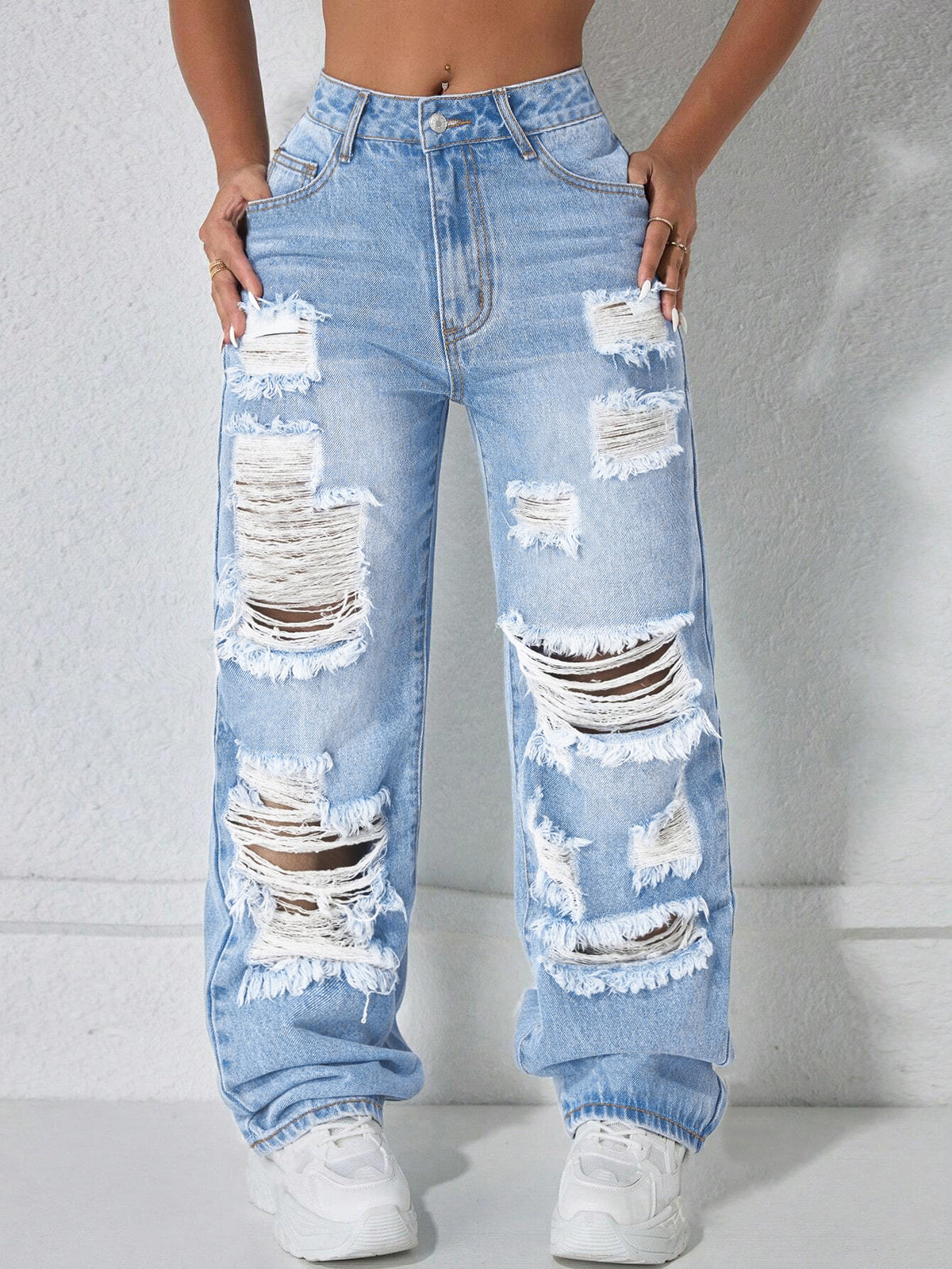 ✨ Effortless Everyday Style | Women's Distressed High-Rise Wide-Leg Jeans