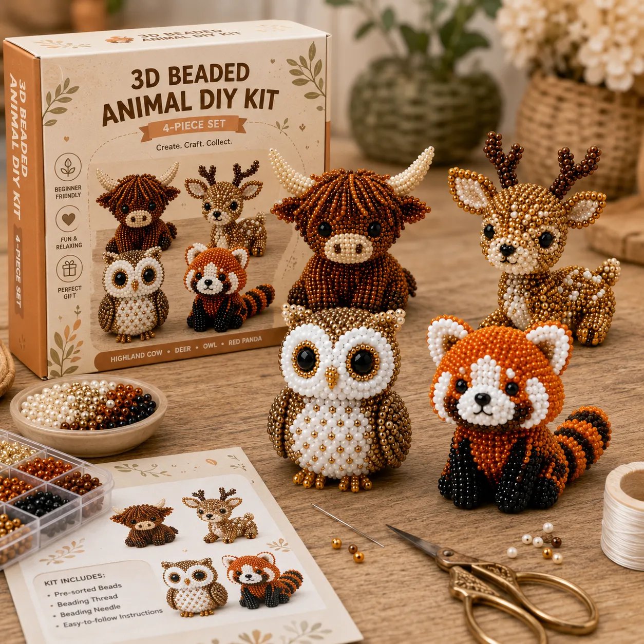 🧵✨ Sæt til at lave små 3D-dyr med perler