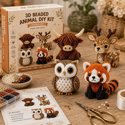 🧵✨ Sæt til at lave små 3D-dyr med perler