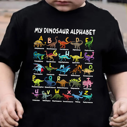 🔥Børne-T-shirt med dinosaur- og alfabetprint🔥