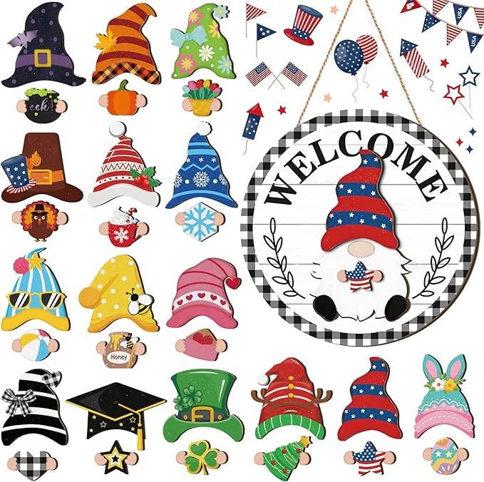 Säsongskampanj🌟Din kreativitetsfestival året runt!🎄Utbytbar välkomstskylt för trätomte🎈
