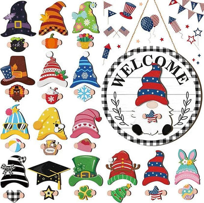 Säsongskampanj🌟Din kreativitetsfestival året runt!🎄Utbytbar välkomstskylt för trätomte🎈