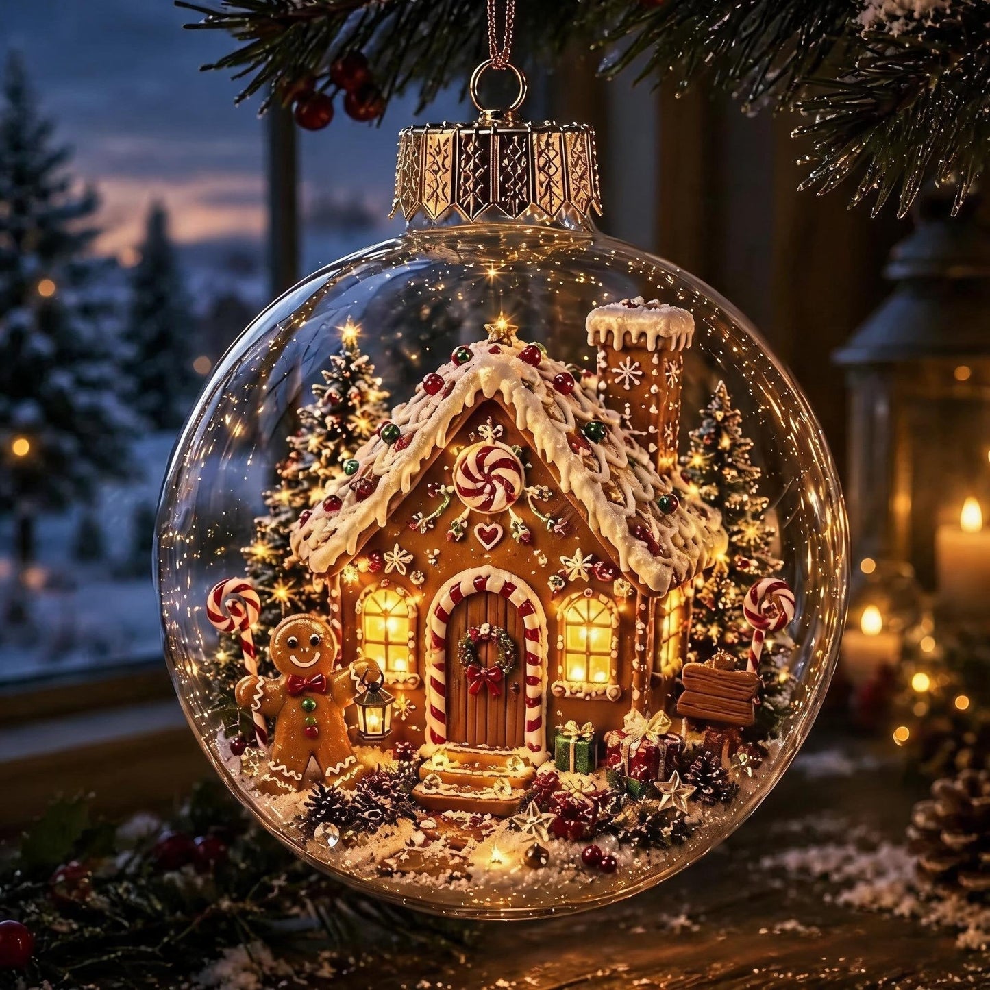 🎄Glødende jule-diorama pynt – En lille vinterverden i din håndflade👼