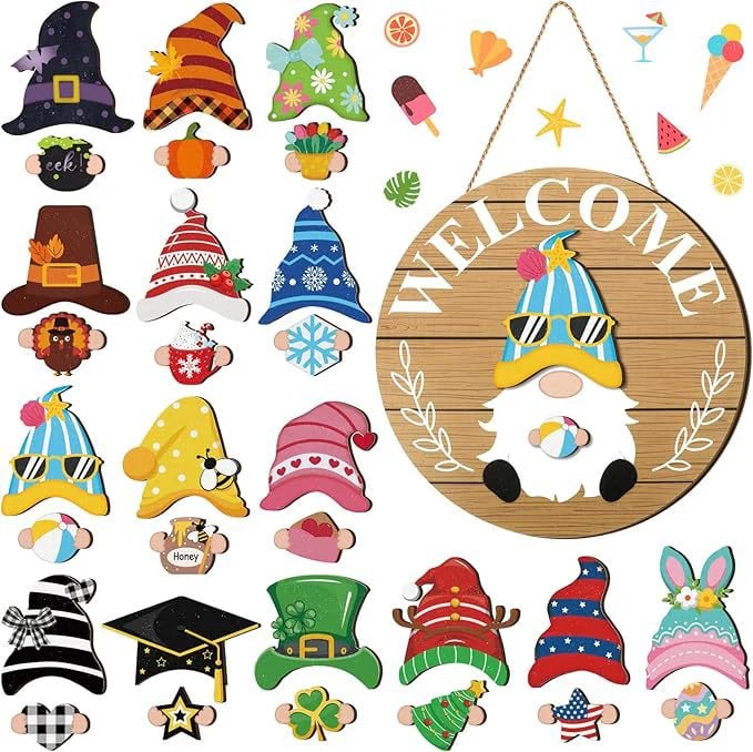 Säsongskampanj🌟Din kreativitetsfestival året runt!🎄Utbytbar välkomstskylt för trätomte🎈