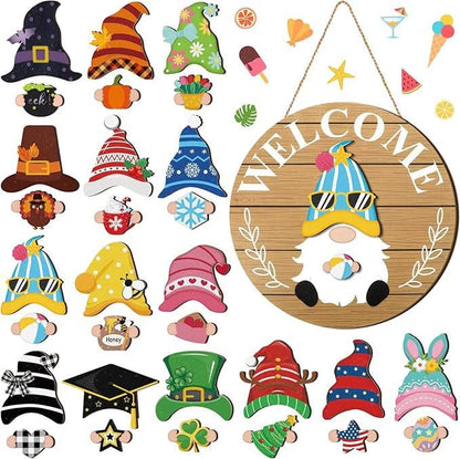 Säsongskampanj🌟Din kreativitetsfestival året runt!🎄Utbytbar välkomstskylt för trätomte🎈