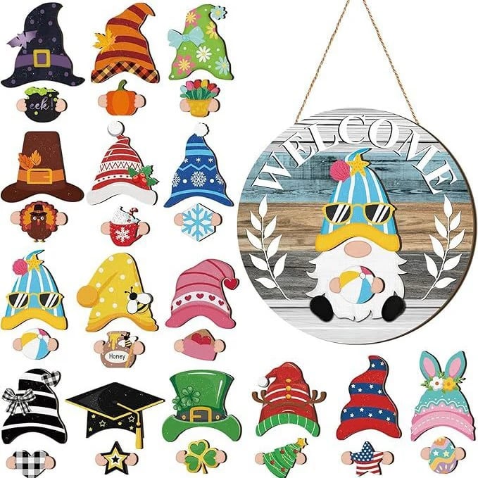 Säsongskampanj🌟Din kreativitetsfestival året runt!🎄Utbytbar välkomstskylt för trätomte🎈