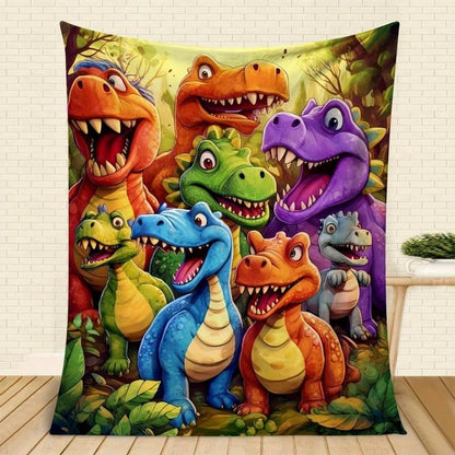 🎁 Sødt smilende dinosaur HD digitaltrykt flanneltæppe