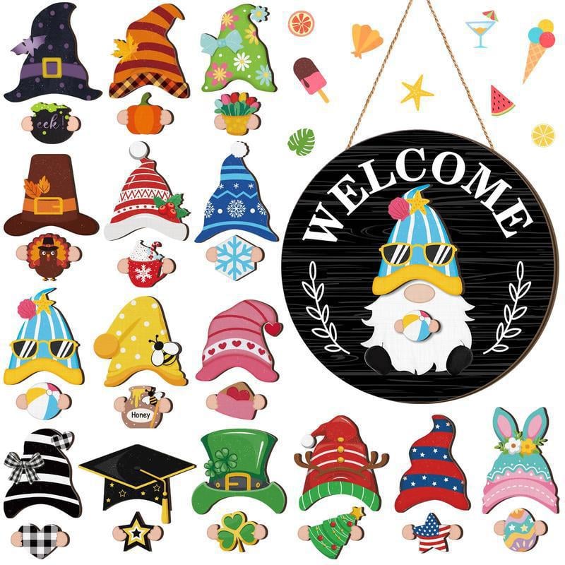 Säsongskampanj🌟Din kreativitetsfestival året runt!🎄Utbytbar välkomstskylt för trätomte🎈