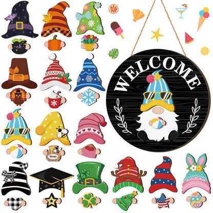 Säsongskampanj🌟Din kreativitetsfestival året runt!🎄Utbytbar välkomstskylt för trätomte🎈