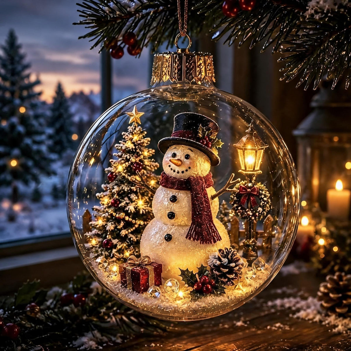 🎄Glødende jule-diorama pynt – En lille vinterverden i din håndflade👼