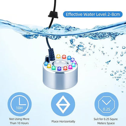 ⏰💨 12-LED Ultrasonic Mist Maker Fogger – Creates cool mist & colourful light – Perfect for humidifiers, fountains or Halloween decor – runs quietly in water 💧✨