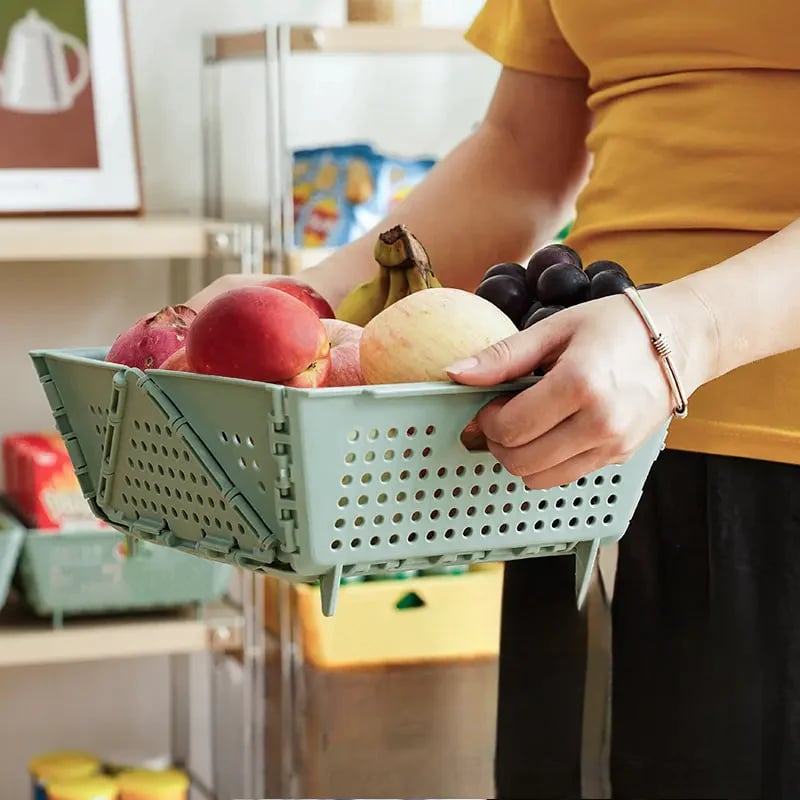 Hopfällbar multifunktionell avrinningskorg – platsbesparande, värmebeständig, dubbel storlek