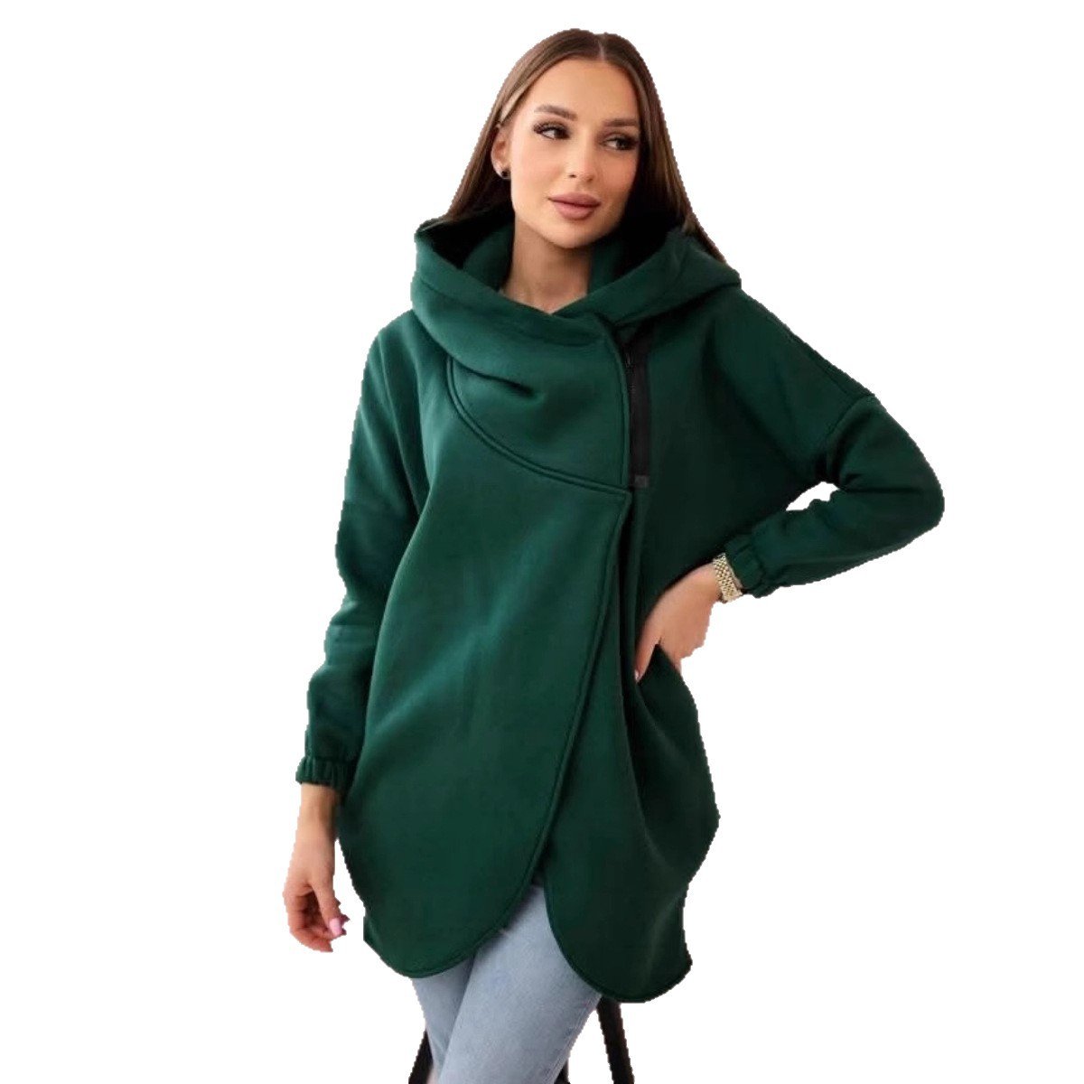 Women's Plus Size Hooded Sweatshirt, Half-zip Fashion Design