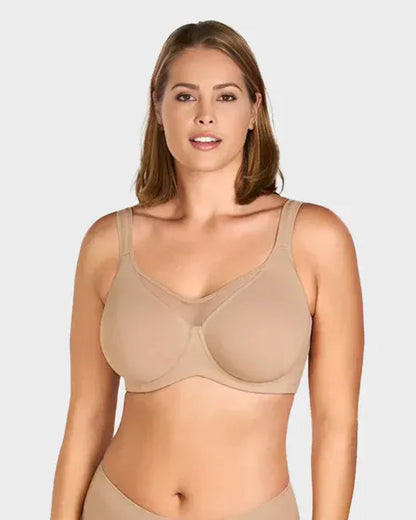 Elegant, gennemsigtig, heldækkende plus size-bh til kvinde