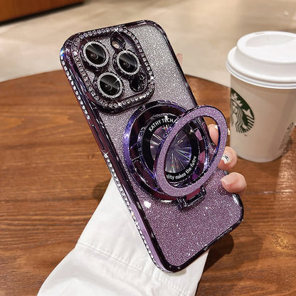 🔥Nytt för 2026—Glittrande Rhinestones Magnetisk iPhone-fodral med Osynlig Ställning