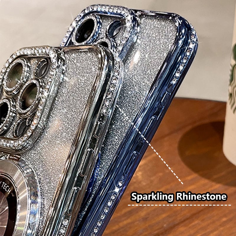 🔥Nytt för 2026—Glittrande Rhinestones Magnetisk iPhone-fodral med Osynlig Ställning