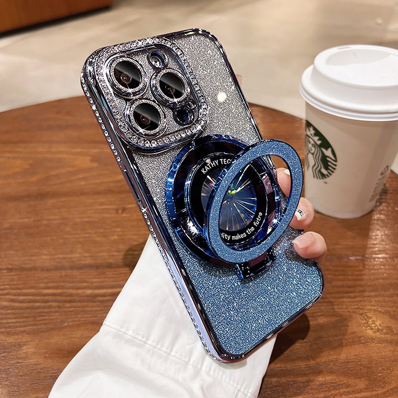 🔥Nytt för 2026—Glittrande Rhinestones Magnetisk iPhone-fodral med Osynlig Ställning