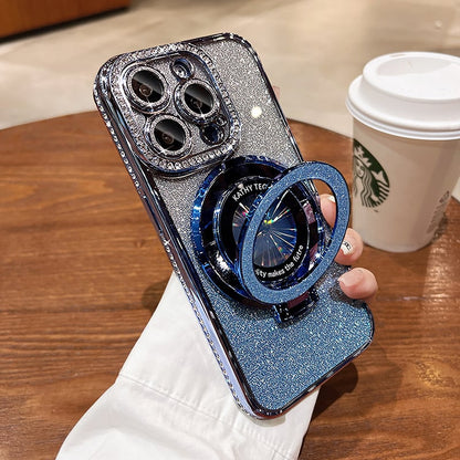 🔥Nytt för 2026—Glittrande Rhinestones Magnetisk iPhone-fodral med Osynlig Ställning