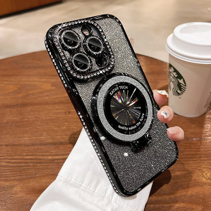 🔥Nytt för 2026—Glittrande Rhinestones Magnetisk iPhone-fodral med Osynlig Ställning