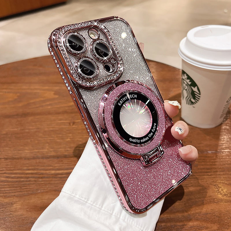 🔥Nytt för 2026—Glittrande Rhinestones Magnetisk iPhone-fodral med Osynlig Ställning