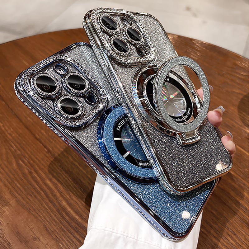 🔥Nytt för 2026—Glittrande Rhinestones Magnetisk iPhone-fodral med Osynlig Ställning