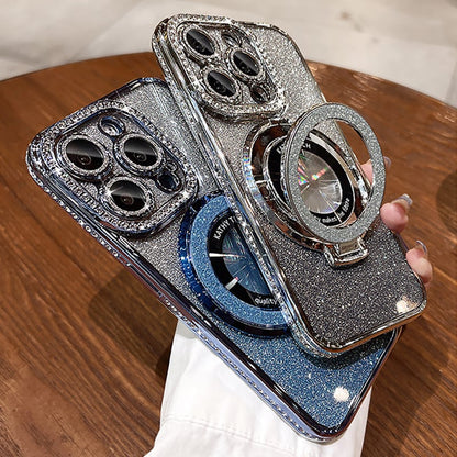 🔥Nytt för 2026—Glittrande Rhinestones Magnetisk iPhone-fodral med Osynlig Ställning