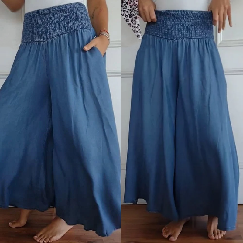 ⏳Tidsbegränsad rabatt✈️Trendiga Hög Midja Vida Ben Jeans för Kvinnor med Fickor