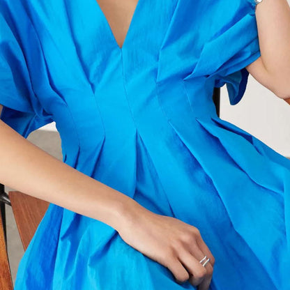 🌸Sommarfynd 49% RABATT🌸Trendig plisserad lång klänning med V-ringning