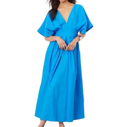 🌸Sommarfynd 49% RABATT🌸Trendig plisserad lång klänning med V-ringning