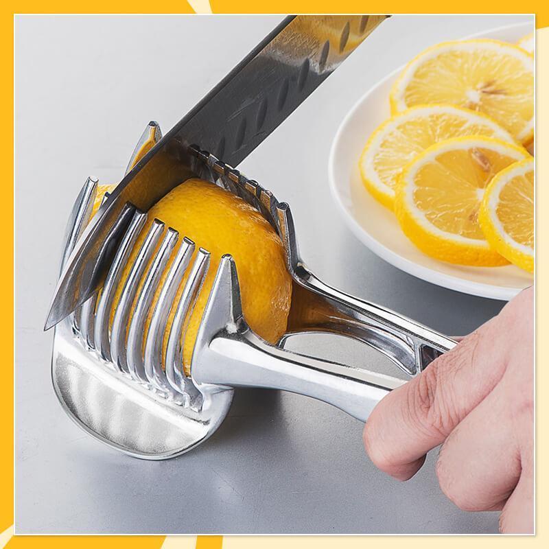 🍋Creative Kitchen skiveskæreværktøj, håndholdt pålægsmaskine i aluminiumslegering i fødevarekvalitet, hurtig skæreholder til citron, tomat, løg og bløde frugter og grøntsage
