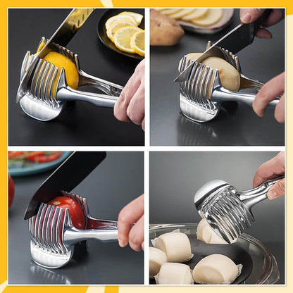 🍋Creative Kitchen skiveskæreværktøj, håndholdt pålægsmaskine i aluminiumslegering i fødevarekvalitet, hurtig skæreholder til citron, tomat, løg og bløde frugter og grøntsage