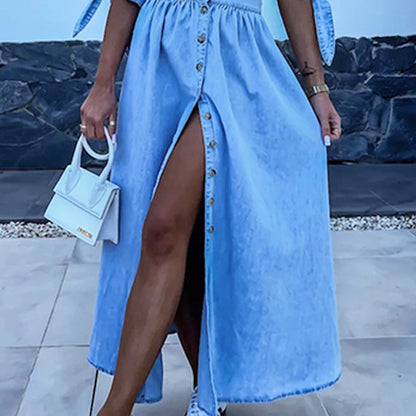 🌷Vårrea 49% rabatt🍃👗Damklänning med V-ringning och knappar framtill