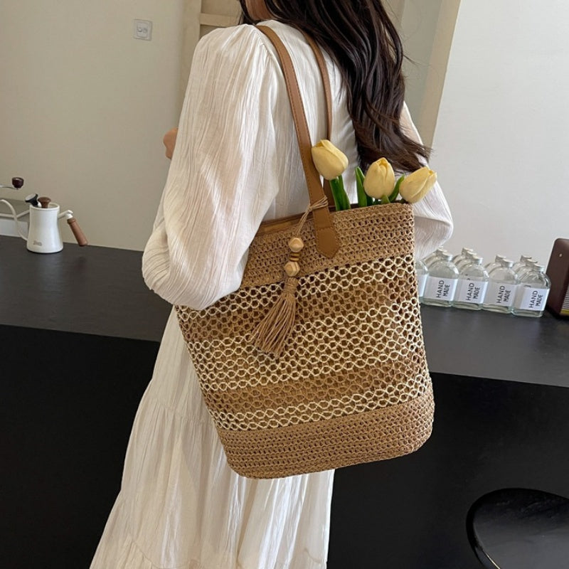 👜50% RABAT! ✨Vævet strandtaske med sugerør til kvinder