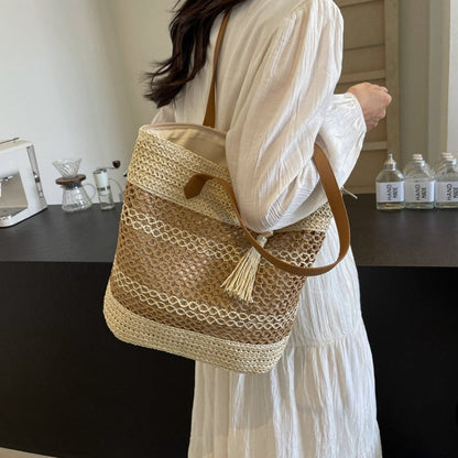 👜50% RABAT! ✨Vævet strandtaske med sugerør til kvinder