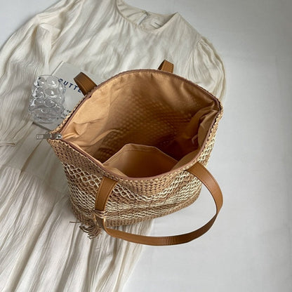 👜50% RABAT! ✨Vævet strandtaske med sugerør til kvinder