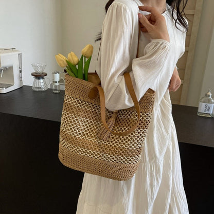 👜50% RABAT! ✨Vævet strandtaske med sugerør til kvinder