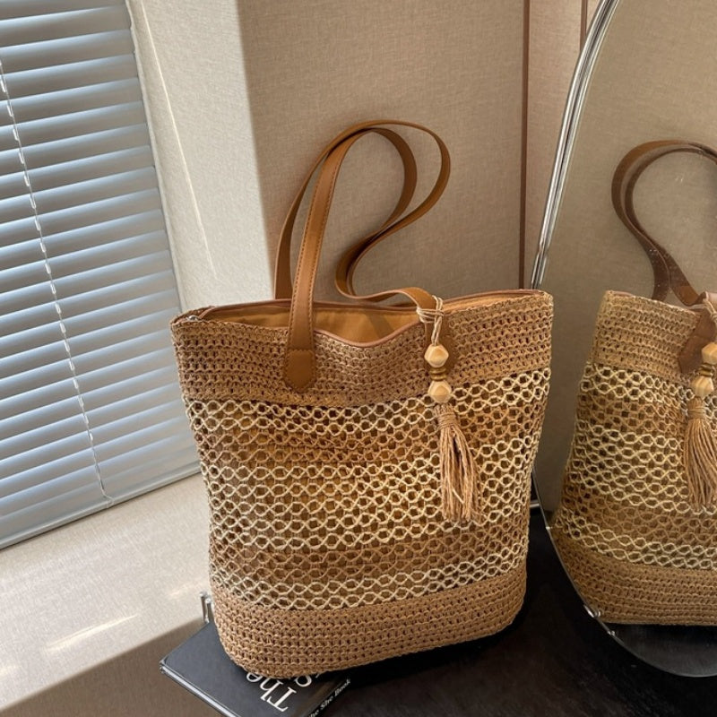👜50% RABAT! ✨Vævet strandtaske med sugerør til kvinder