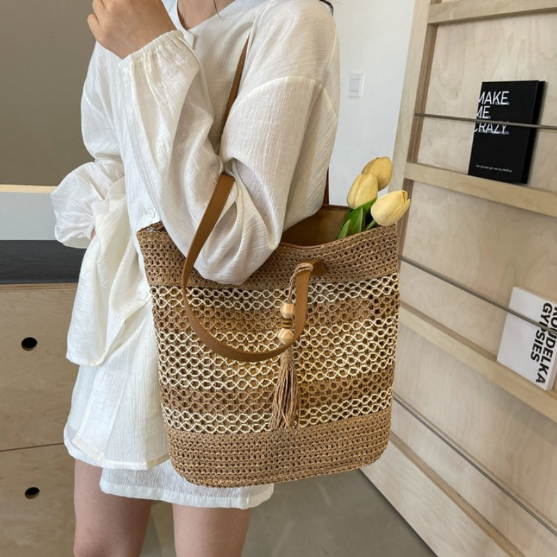👜50% RABAT! ✨Vævet strandtaske med sugerør til kvinder