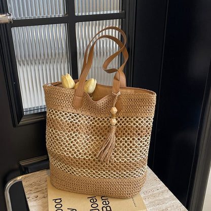 👜50% RABAT! ✨Vævet strandtaske med sugerør til kvinder