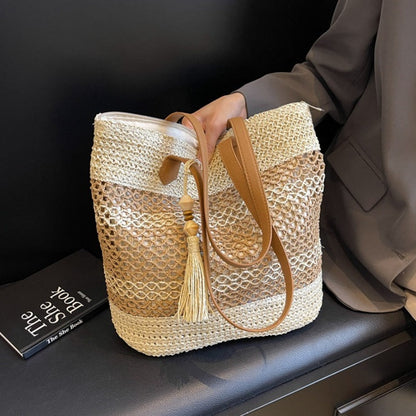 👜50% RABAT! ✨Vævet strandtaske med sugerør til kvinder