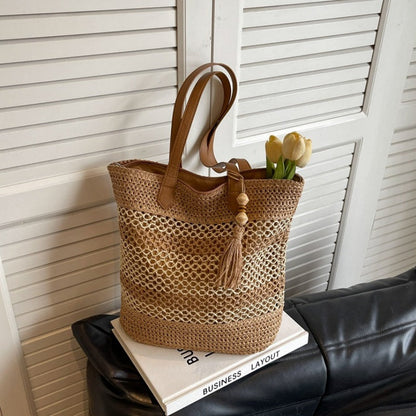 👜50% RABAT! ✨Vævet strandtaske med sugerør til kvinder