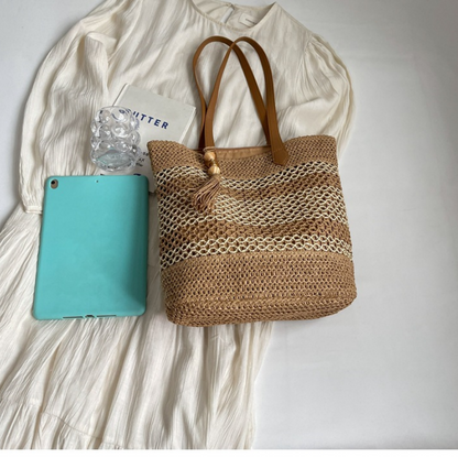 👜50% RABAT! ✨Vævet strandtaske med sugerør til kvinder
