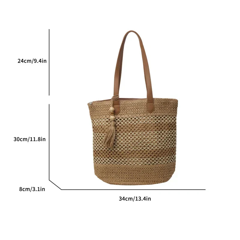 👜50% RABAT! ✨Vævet strandtaske med sugerør til kvinder