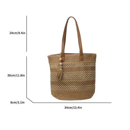 👜50% RABAT! ✨Vævet strandtaske med sugerør til kvinder