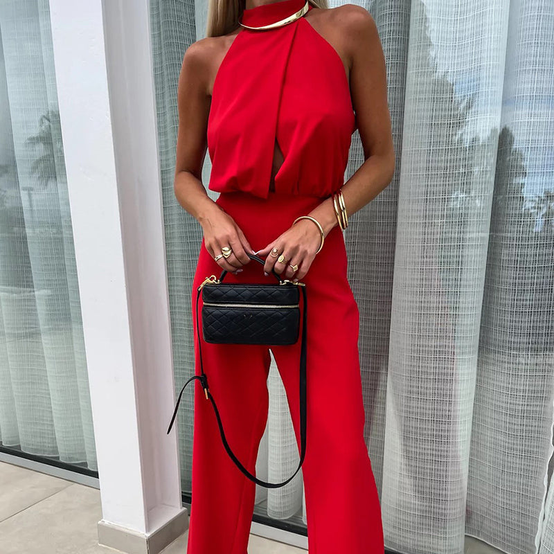 Köp 2 - få 5% rabatt (fraktfritt) Elegant ärmlös enfärgad jumpsuit för kvinnor
